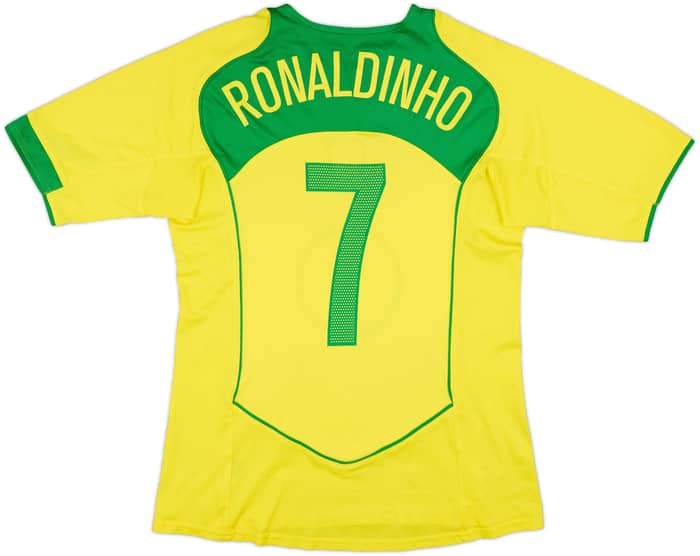 2004-06 Brazil Home Shirt Ronaldinho #7 - 8/10 - (M)