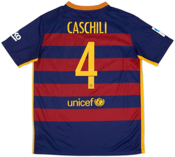 2015-16 Barcelona Home Shirt Caschili #4 - 10/10 - (XL.Boys)