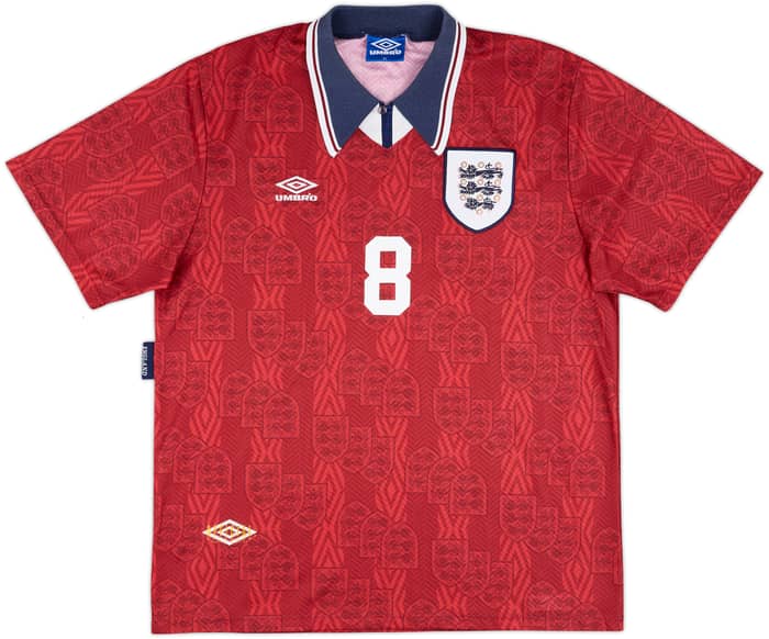 1993-95 England Away Shirt Gascoigne #8 - 9/10 - (XL)