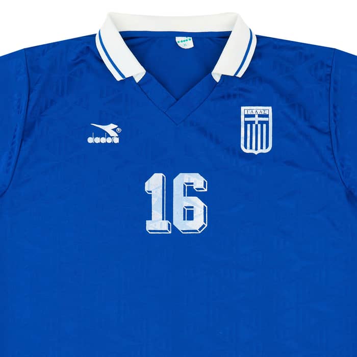 1996 Greece Match Worn Home Shirt #16 (Alexandris) v Denmark