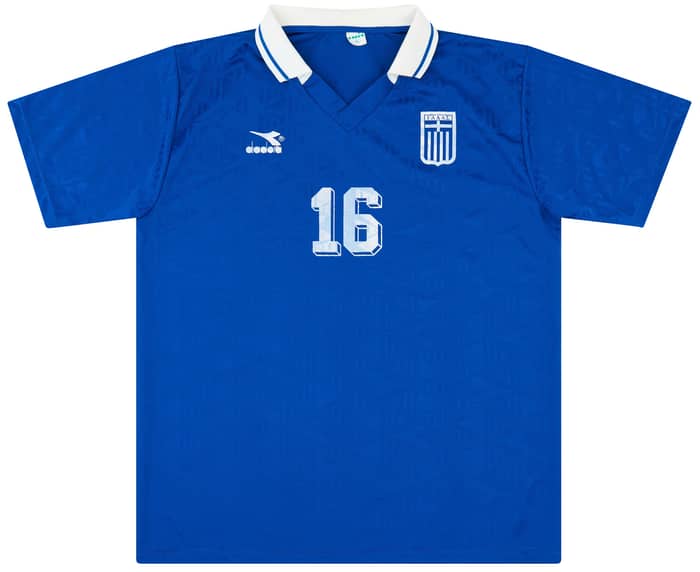 1996 Greece Match Worn Home Shirt #16 (Alexandris) v Denmark