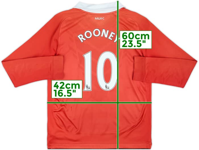 2010-11 Manchester United Home L/S Shirt Rooney #10 - 5/10 - (M.Boys)