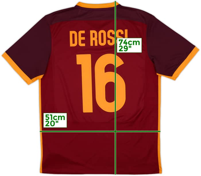 2015-16 Roma Home Shirt De Rossi #16 - 8/10 - (L)