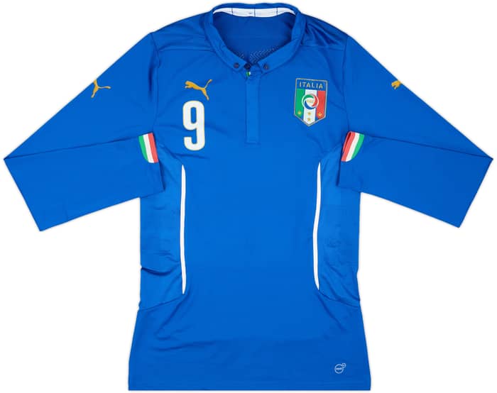 2014-15 Italy Player Issue Home L/S Shirt Balotelli #9 - 8/10 - (XXL)