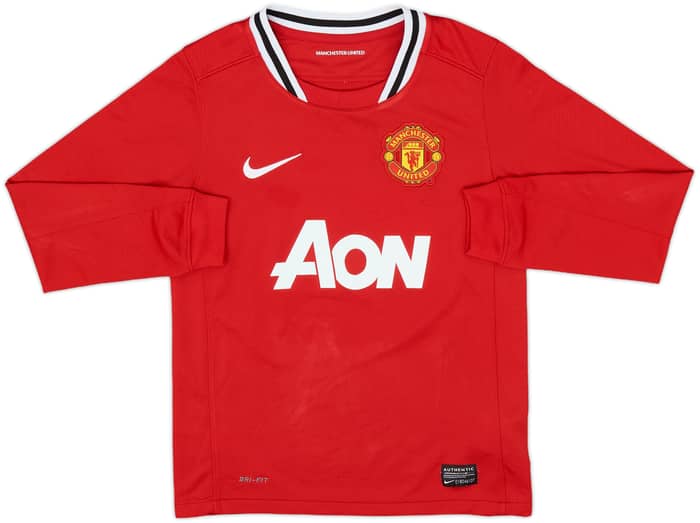 2011-12 Manchester United Home L/S Shirt Rooney #10 - 9/10 - (S.Boys)