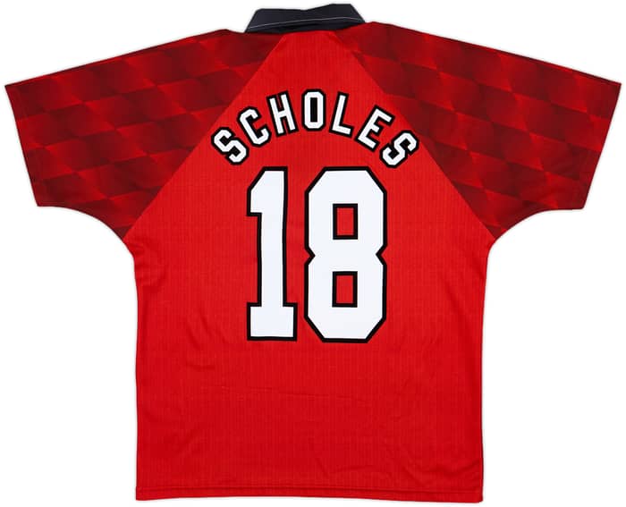 1996-98 Manchester United Home Shirt Scholes #18 - 8/10 - (M)