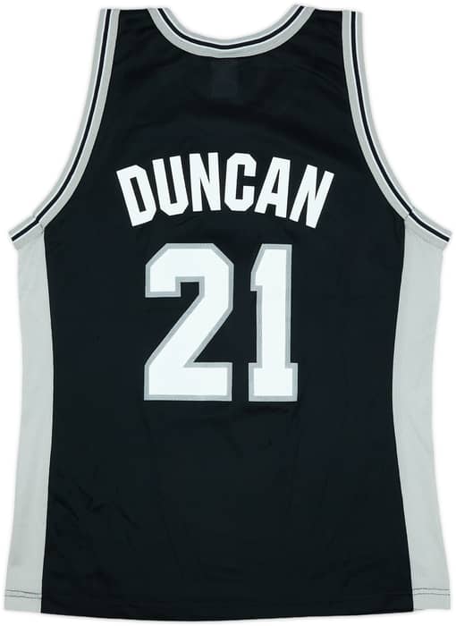 1997-01 San Antonio Spurs Duncan #21 Champion Away Jersey - 6/10 - (L)