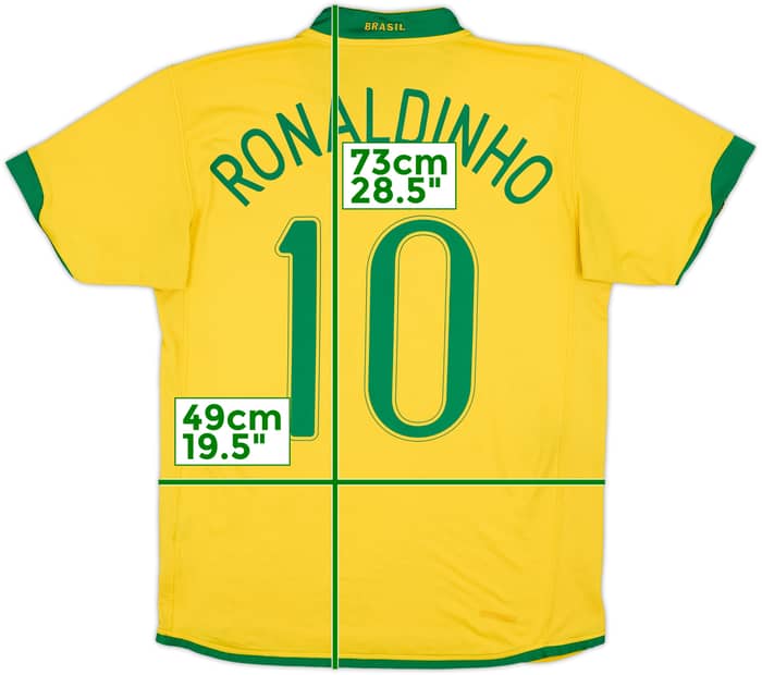 2006-08 Brazil Home Shirt Ronaldinho #10 - 7/10 - (M)