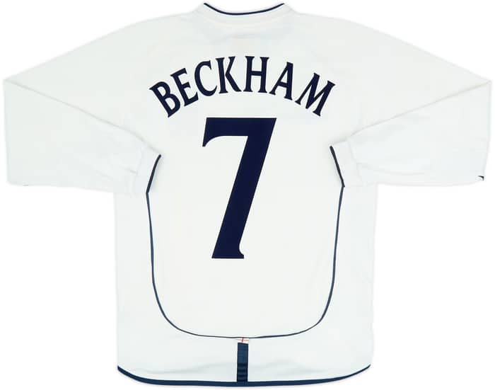 2001-03 England Home L/S Shirt Beckham #7 - 8/10 - (S)