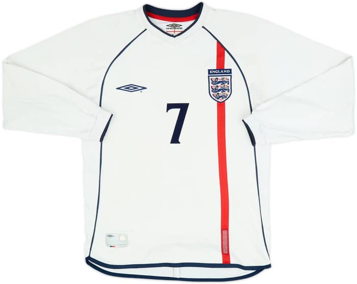 2001-03 England Home L/S Shirt Beckham #7 - 8/10 - (S)
