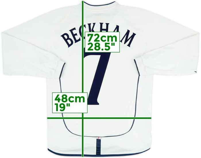 2001-03 England Home L/S Shirt Beckham #7 - 8/10 - (S)