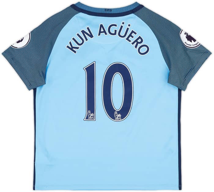 2016-17 Manchester City Home Shirt Kun Aguero #10 - 9/10 - (S.Boys)