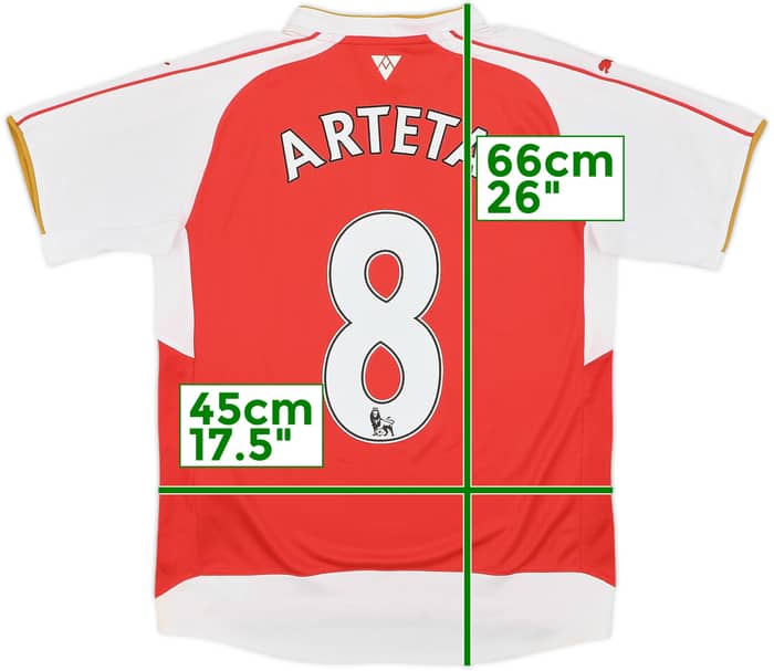 2015-16 Arsenal Home Shirt Arteta #8 - 7/10 - (L.Boys)