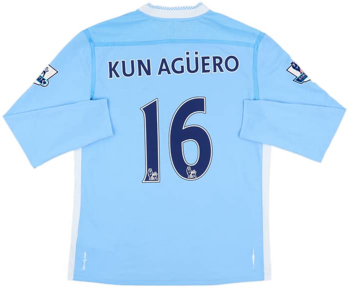 2011-12 Manchester City Home L/S Shirt Kun Aguero #16 - 6/10 - (L)