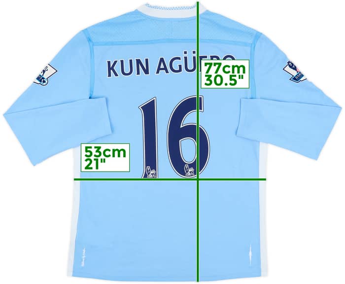 2011-12 Manchester City Home L/S Shirt Kun Aguero #16 - 6/10 - (L)