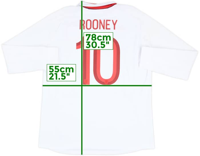 2009-10 England Home L/S Shirt Rooney #10 - 8/10 - (XL)
