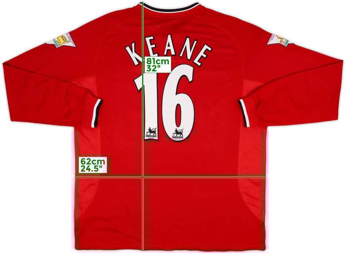2000-02 Manchester United Home L/S Shirt Keane #16 - 9/10 - (XXL)