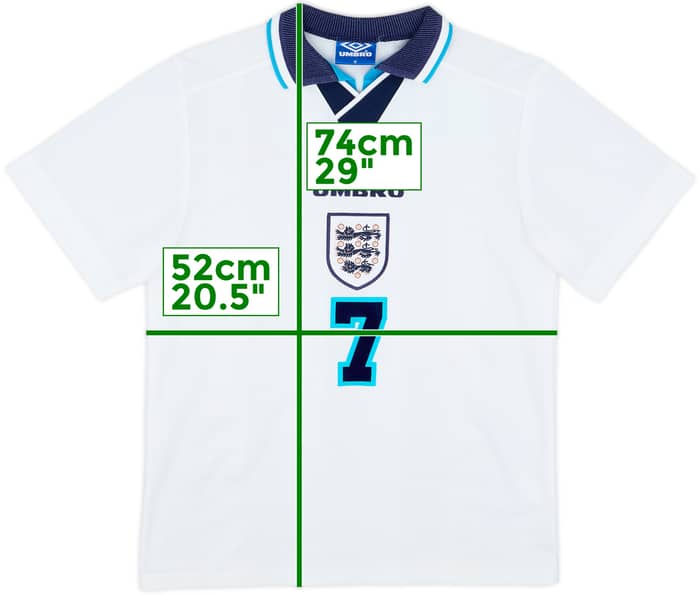 1995-97 England Home Shirt Beckham #7 - 8/10 - (M)