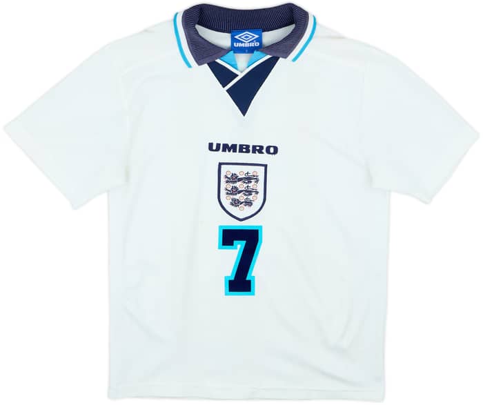 1995-97 England Home Shirt Beckham #7 - 6/10 - (Y)