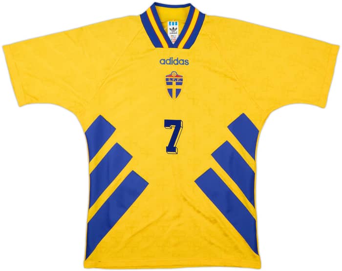 1994-96 Sweden Home Shirt Larsson #7 - 8/10 - (M)