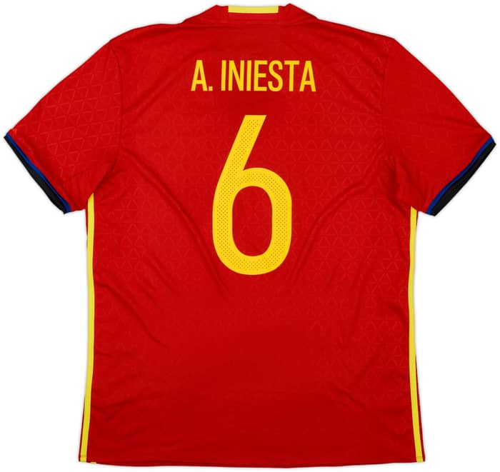 2016-17 Spain Home Shirt A. Iniesta #6 - 8/10 - (L)