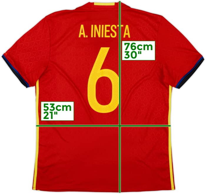 2016-17 Spain Home Shirt A. Iniesta #6 - 8/10 - (L)