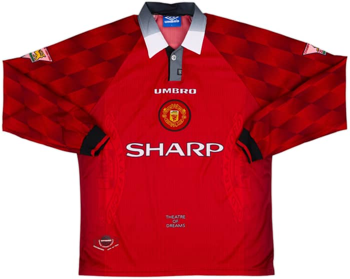 1996-98 Manchester United Home L/S Shirt Cantona #7 - 8/10 - (L)