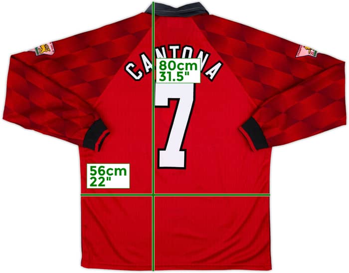 1996-98 Manchester United Home L/S Shirt Cantona #7 - 8/10 - (L)