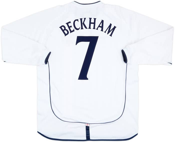 2001-03 England Home L/S Shirt Beckham #7 - 7/10 - (XL)
