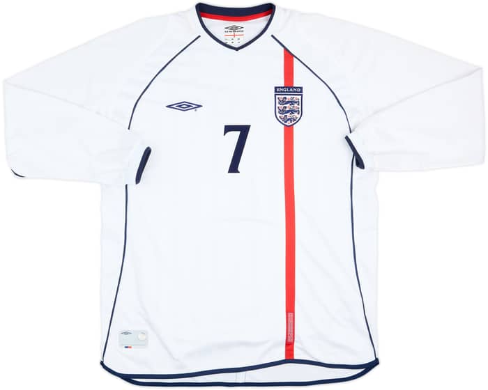 2001-03 England Home L/S Shirt Beckham #7 - 7/10 - (XL)