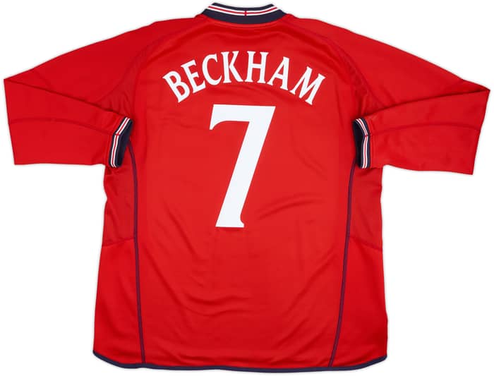 Camiseta de manga larga de visitante de England 2002-04 Beckham #7 - 10/10 - (XXL)