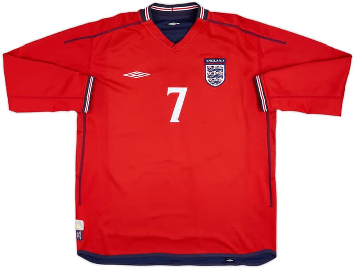 Camiseta de manga larga de visitante de England 2002-04 Beckham #7 - 10/10 - (XXL)