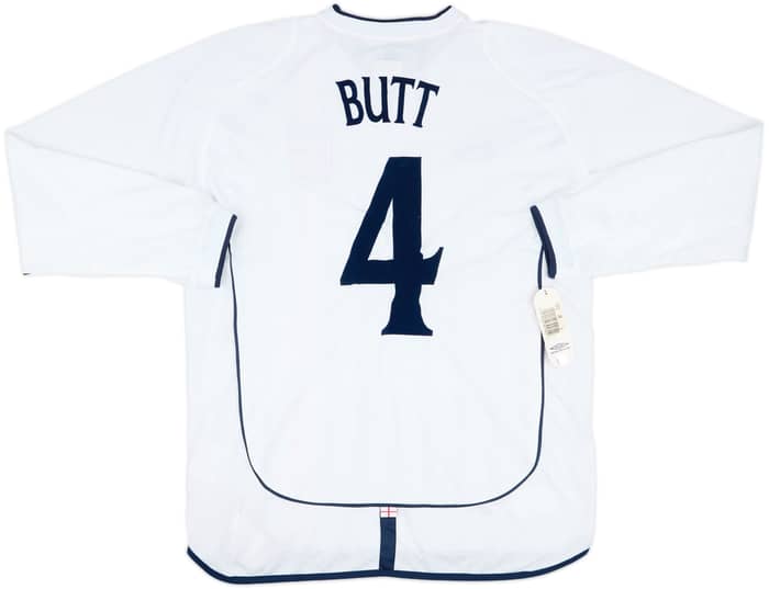 2001 England Match Issue Home L/S Shirt Butt #4 (v Greece)