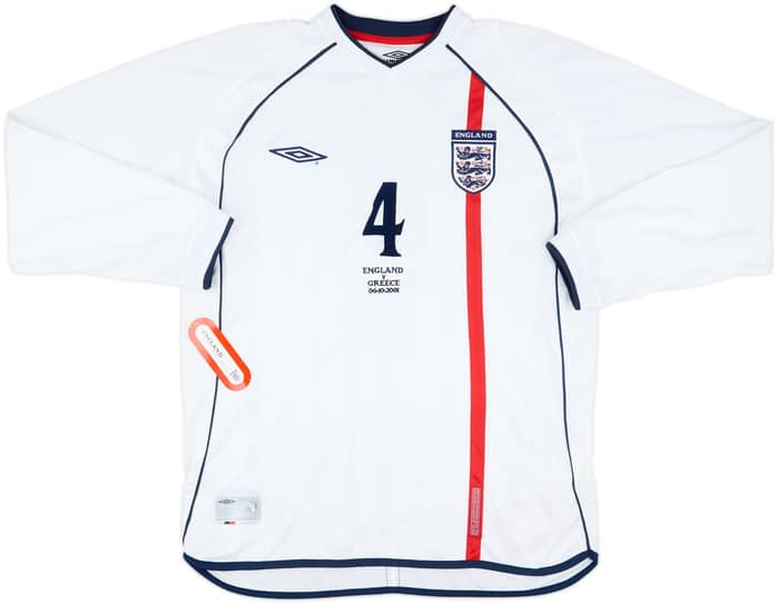 2001 England Match Issue Home L/S Shirt Butt #4 (v Greece)
