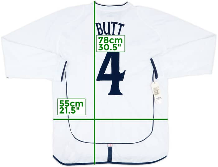 2001 England Match Issue Home L/S Shirt Butt #4 (v Greece)