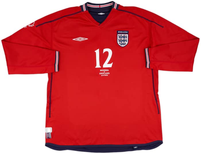 2002 England Match Issue World Cup Away L/S Shirt Brown #12 (v Nigeria)