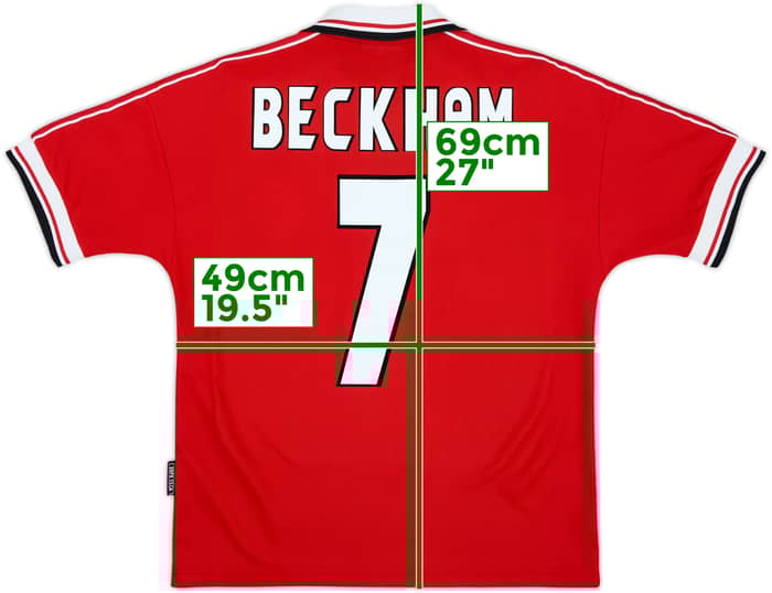 1998-00 Manchester United Home Shirt Beckham #7 - 8/10 - (S)
