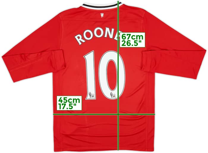 2011-12 Manchester United Home L/S Shirt Rooney #10 - 8/10 - (XL.Boys)