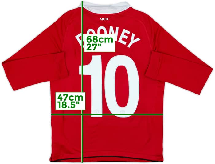 2010-11 Manchester United Home L/S Shirt Rooney #10 - 6/10 - (XL.Boys)