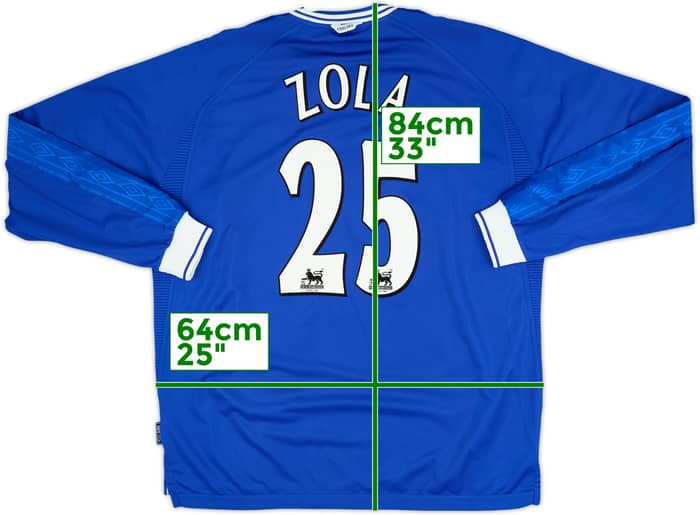 1999-01 Chelsea Home L/S Shirt Zola #25 - 8/10 - (XXL)