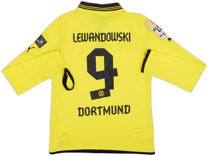 2012-13 Borussia Dortmund Home L/S Shirt Lewandowski #9 - 3/10 - (M.Boys)