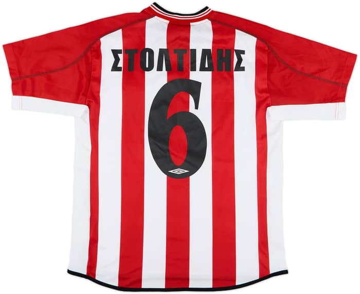 2002-03 Olympiakos Home Shirt Stoltidis #6 - 8/10 - (M)