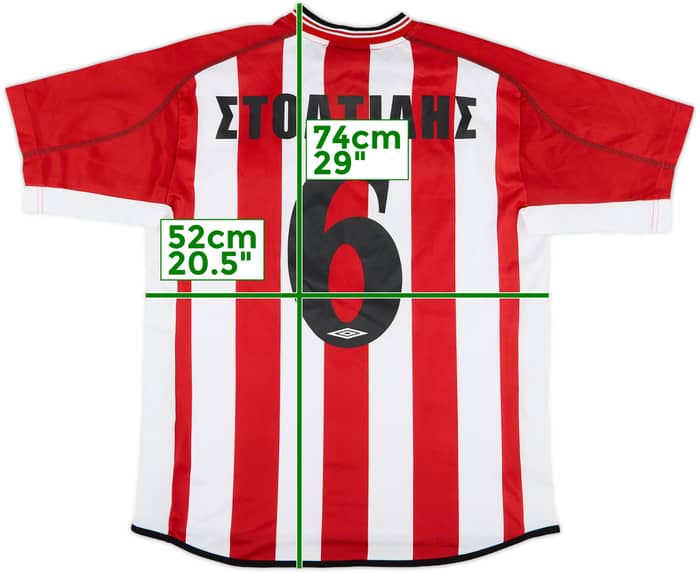 2002-03 Olympiakos Home Shirt Stoltidis #6 - 8/10 - (M)