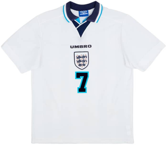 1995-97 England Home Shirt Beckham #7 - 6/10 - (L)