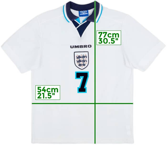 1995-97 England Home Shirt Beckham #7 - 6/10 - (L)