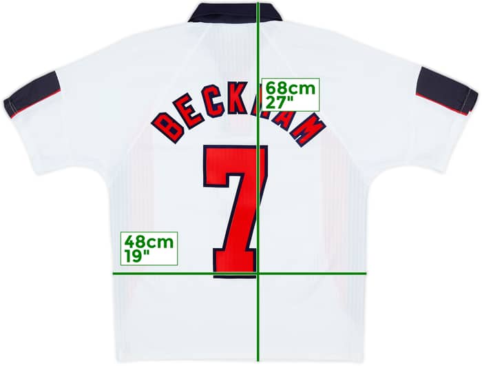 1997-99 England Home Shirt Beckham #7 - 8/10 - (Y)