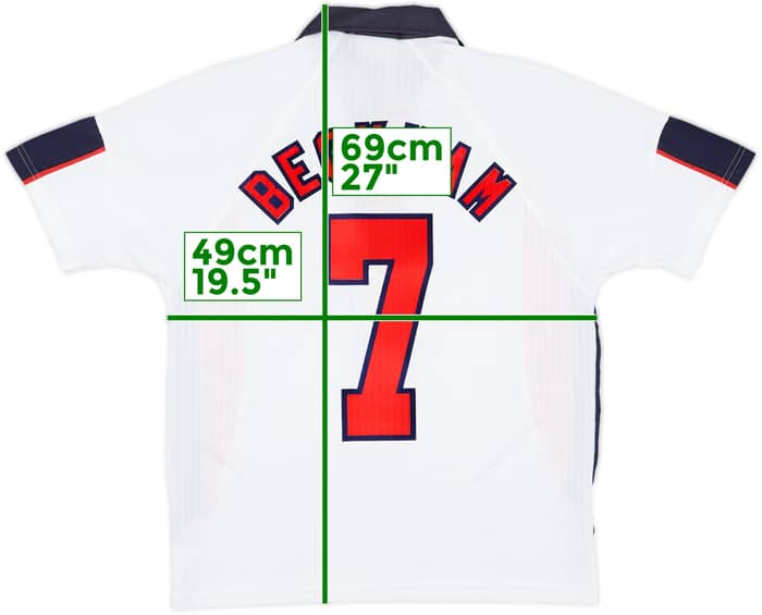 1997-99 England Home Shirt Beckham #7 - 8/10 - (Y)
