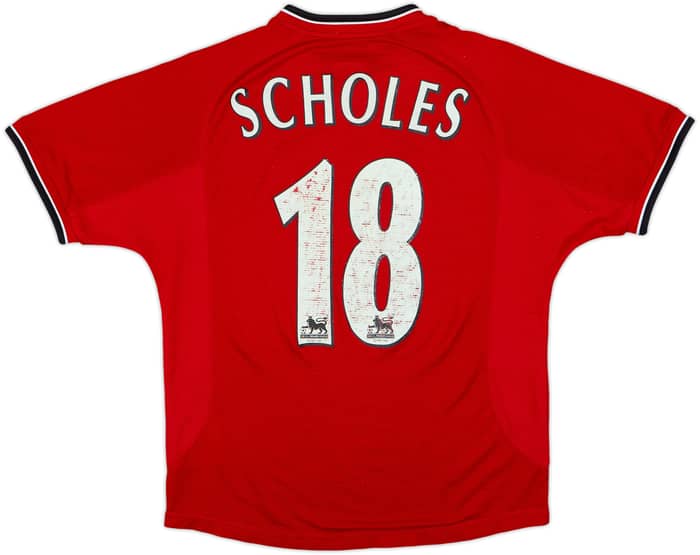 2000-02 Manchester United Home Shirt Scholes #18 - 6/10 - (L.Boys)