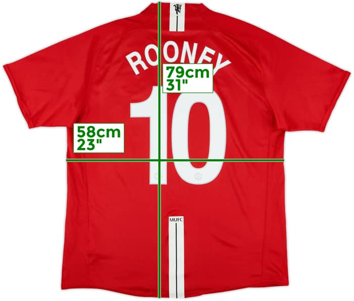 2007-09 Manchester United Home Shirt Rooney #10 - 9/10 - (XL)