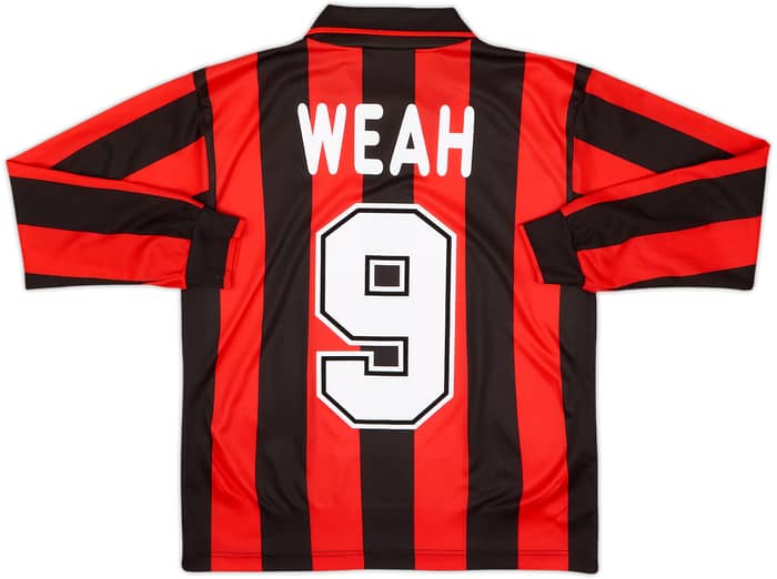 1995-96 AC Milan Home L/S Shirt Weah #9 - 9/10 - (XL.Boys)
